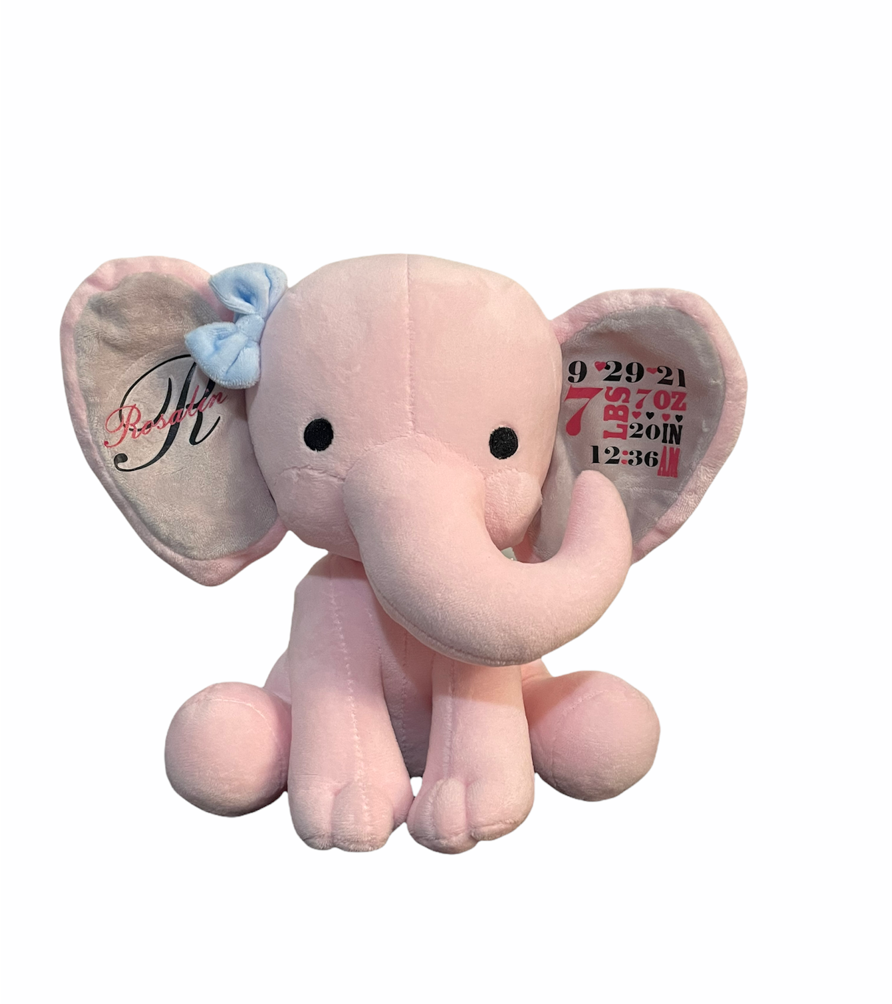 Birth Announcement Plush Elephant a lil craft shop